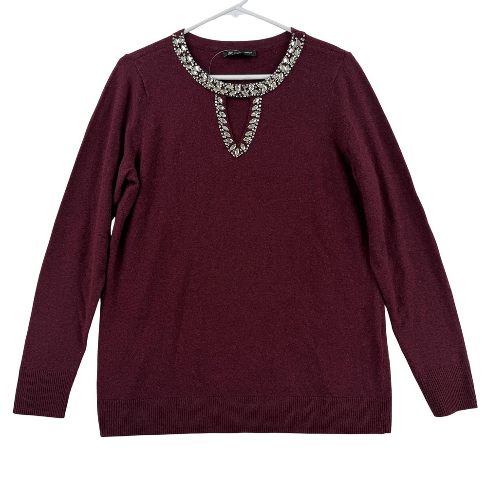 INC International Concepts Sweater Womens Medium Red Embellished Keyhole NWT